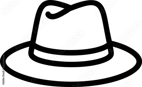 Outline of a classic fedora hat in black and white, minimalist design. Vector illustration