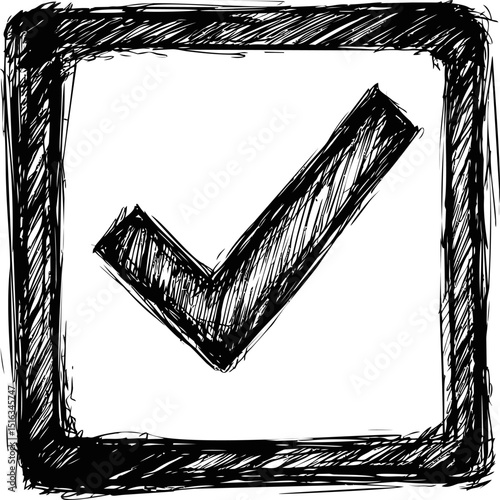 Sketchy black check mark in a square box, hand-drawn . Vector illustration