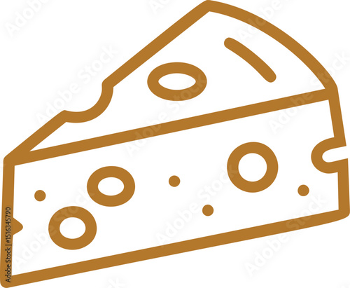 Cheese slice with holes drawn in brown outline graphic art style. Vector illustration
