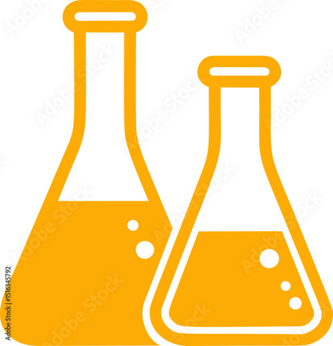 Yellow laboratory flasks icon filled with liquid, minimalistic chemical design. Vector illustration