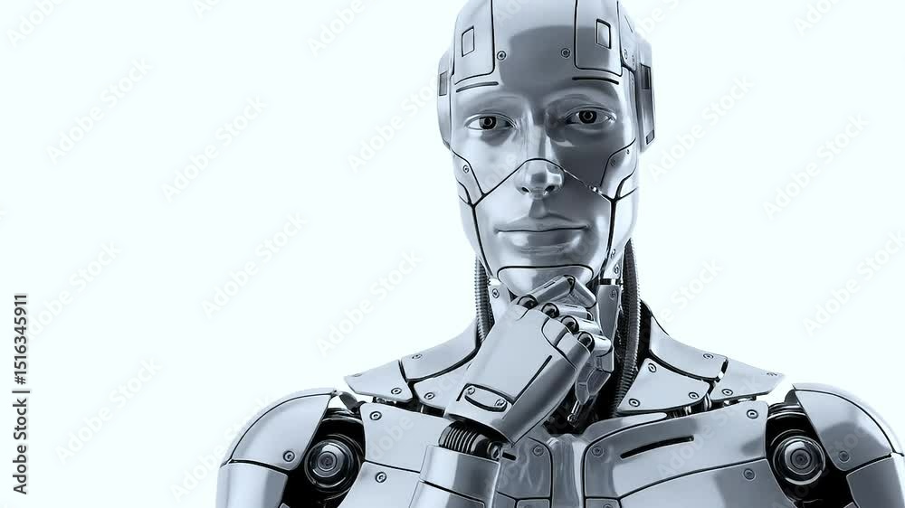 Thinking Robot Head Turns Slowly