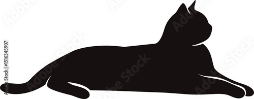 Silhouette of a black cat lying down in a relaxed position. Vector illustration