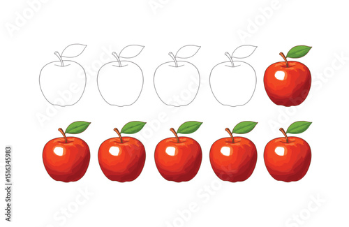 Apple Illustration Coloring Page and Red Apple Images for Kids and Educational Resources