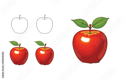 Vibrant Red Apple Illustration  Perfect for Healthy Eating,  Fruit Designs, and Educational Resources