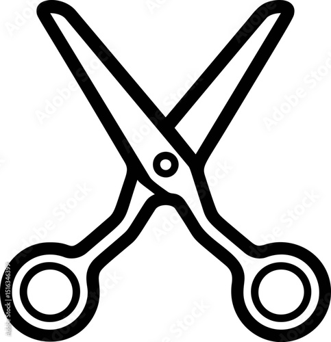 Black and white scissors icon with simple bold lines, . Vector illustration