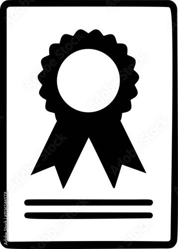 Certificate icon with black ribbon illustration. Vector illustration