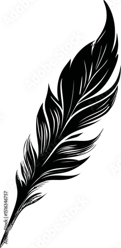 Black silhouette of elegant feather isolated. Vector illustration