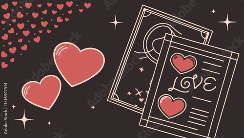 14 Feb. Valentines day background with black hearts glitter bokeh on black, card for Valentine's day, card, poster , social media in dark black background vector illustration.