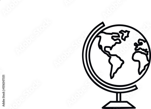 Black and white outline of a globe on a stand with continents visible. Vector illustration