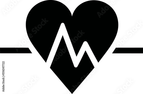 Black heart with heartbeat line silhouette. Vector illustration