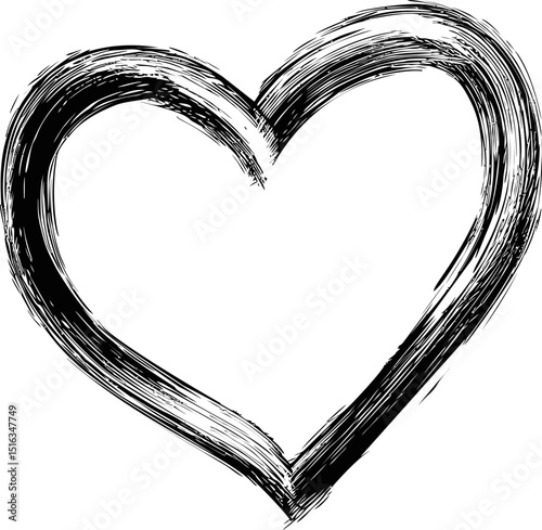 Black brush stroke heart, conceptual love symbol illustration. Vector illustration