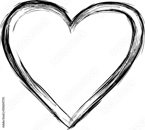 Hand-drawn black brushstroke heart sketch, abstract expression. Vector illustration