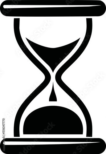 Black hourglass icon with sand flowing concept of timekeeping passage. Vector illustration
