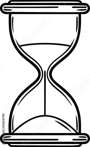 Black and white illustration of an hourglass symbolizing time passing. Vector illustration