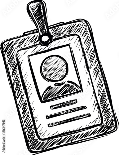 Sketch of an identification badge with blank face and information lines. Vector illustration