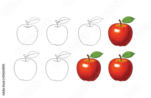 Apple Coloring Pages Simple Outline Drawings for Kids and Beginners