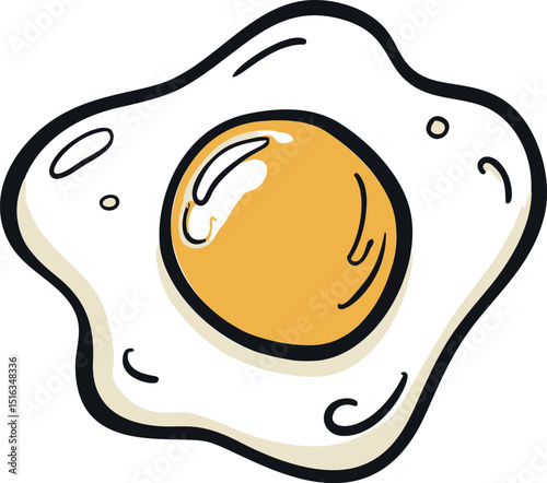 Illustration of a fried egg with yellow yolk and. Vector illustration