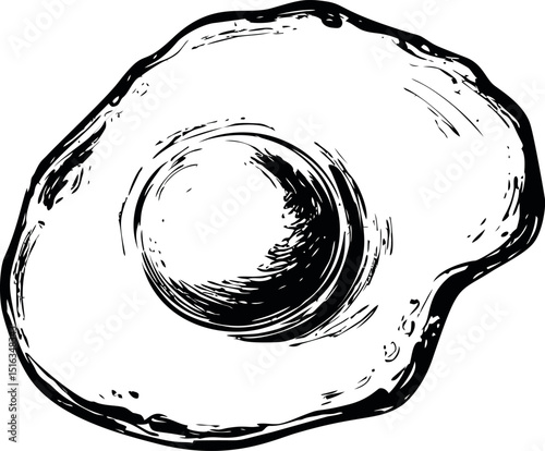 Monochrome illustration of a fried egg with detailed texture, vintage style. Vector illustration