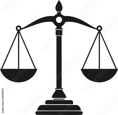 Black silhouette of balanced scales symbolizing justice. Vector illustration