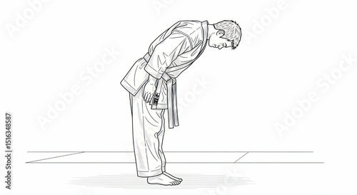 Illustration of a man in martial arts uniform bowing in respect