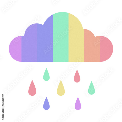 Pride month: A vibrant and colorful rainbow cloud with raindrops, representing joy and positivity. This playful illustration is perfect for conveying optimism