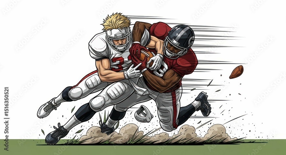 Fototapeta premium American football players tackle in the field motion sport illustration