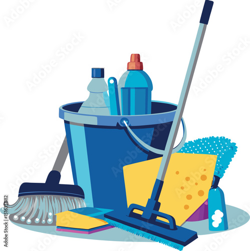 bucket with mop vector 