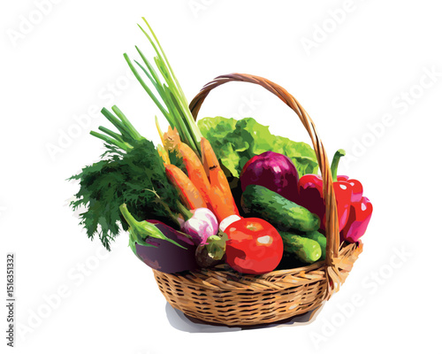 basket with vegetables vector