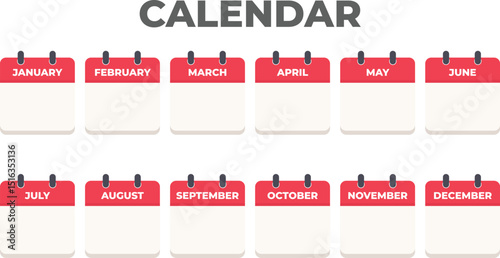 Monthly calendar Icon in flat design style January to December