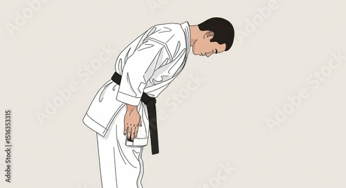 Man in kimono bowing; showing respect, training or greeting