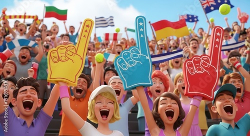 Excited crowd of sports fans cheering at a competitive event