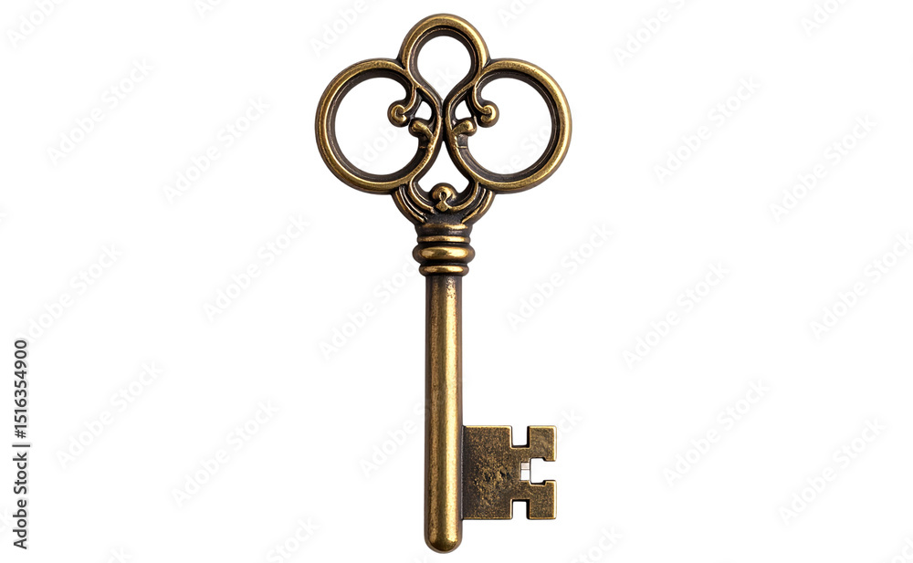 Obraz premium Antique Brass Key with Intricate Victorian Design, isolated on a transparent background