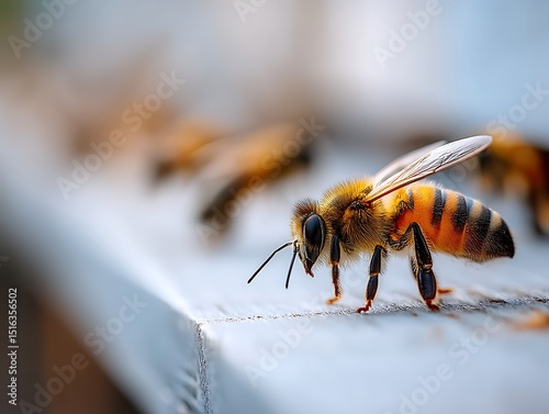 Honeybee on White Wooden Surface