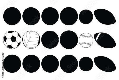 Sport balls silhouettes and detailed illustrations