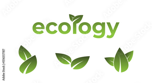 vector design text with leaves in green gradient flat design