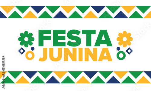 Festa Junina in Brazil. Brazilian festival. Happy holiday. Brazil flag. Carnival and parade. Summer fun party. Vector illustration