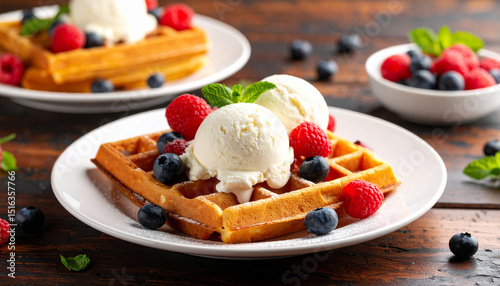Delicious vanilla ice cream with fresh berries, a sweet and tasty dessert