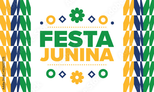 Festa Junina in Brazil. Brazilian festival. Happy holiday. Brazil flag. Carnival and parade. Summer fun party. Vector illustration
