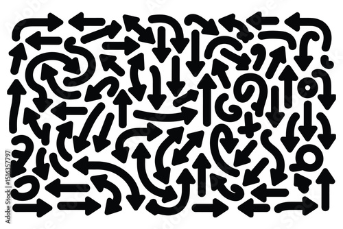 Collection of hand drawn black arrows pointing in various directions