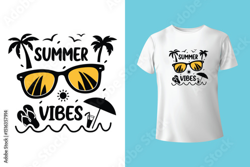 Summer T-Shirt Design – Beach Vibes, Tropical Sunshine, and Vacation Fun Graphic Tee
