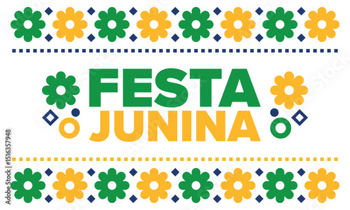 Festa Junina in Brazil. Brazilian festival. Happy holiday. Brazil flag. Carnival and parade. Summer fun party. Vector illustration