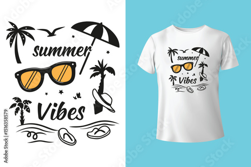 Summer T-Shirt Design – Beach Vibes, Tropical Sunshine, and Vacation Fun Graphic Tee