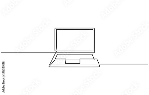 Open laptop continuous one line drawing vector illustration, Simple abstract laptop line art drawing.