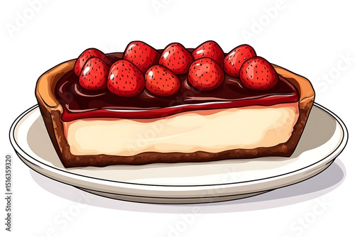 A Delicious Dessert Cheesecake Garnished with Fresh Red Strawberries