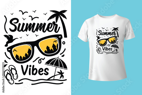Summer T-Shirt Design – Beach Vibes, Tropical Sunshine, and Vacation Fun Graphic Tee