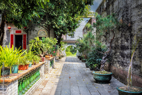 Foshan city, Guangdong, China. Wu Family Courtyard, now the Jiujiang Overseas Chinese Museum in Nanhai district. A rare combination of Chinese Lingnan and Western styles characteristics.