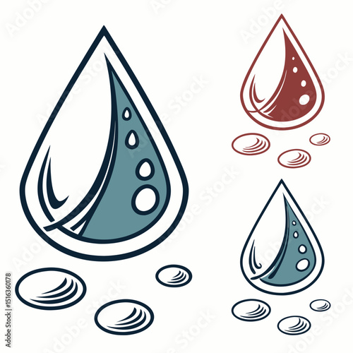 Water drops icons set. Water drop shape. multiple colours  water drops. Vector scaleless graphics vector illustration.