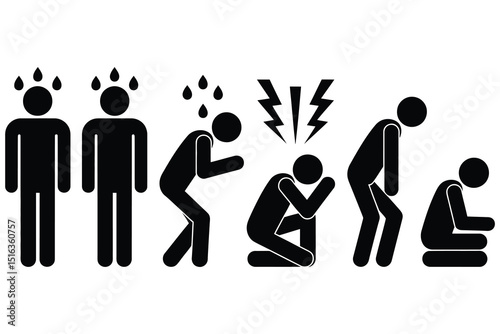 Stages of stress and anxiety pictogram set