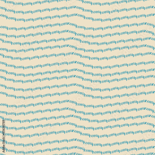 Hand Drawn Wavy Brush Stroke Seamless Pattern in Blue and Beige Colors, Abstract Organic Lines Background, Modern Minimal Textile Surface Design