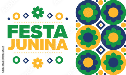 Festa Junina in Brazil. Brazilian festival. Happy holiday. Brazil flag. Carnival and parade. Summer fun party. Vector illustration